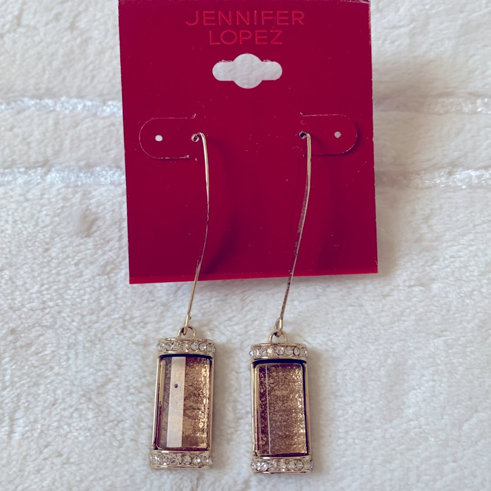 Jennifer Lopez Gold Bronze Rectangular Drop Earrings